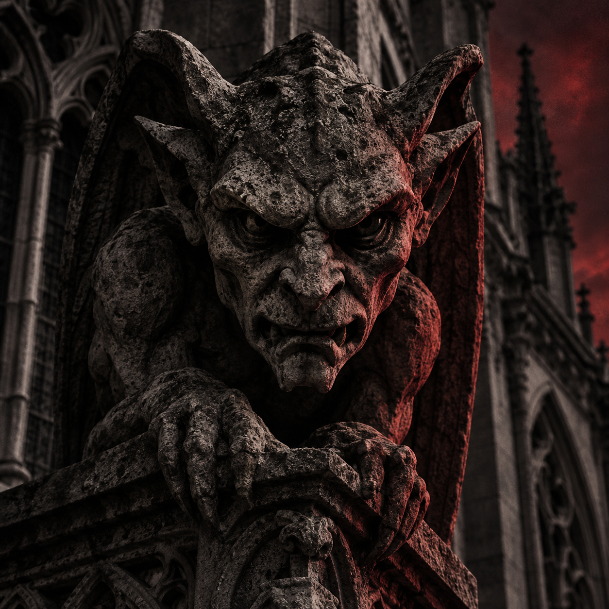 Stone gargoyle sculpture on a Gothic cathedral